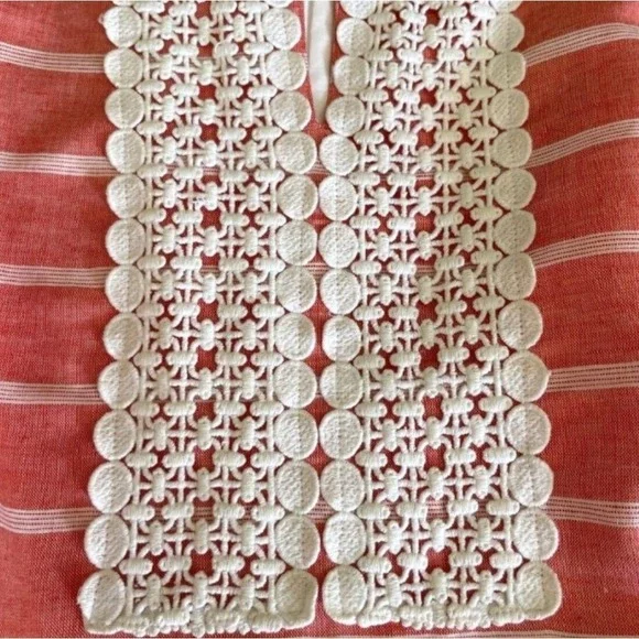 Talbots Coral Striped Sheath Dress Sz 10 Crochet Sleeveless Linen Cotton Blend‎ - Picture 7 of 9